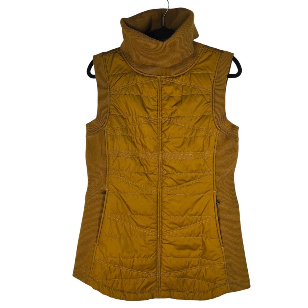 Prana Womens Quilted Turtleneck Pullover Vest‎ Mustard Yellow Sherpa Lined Small